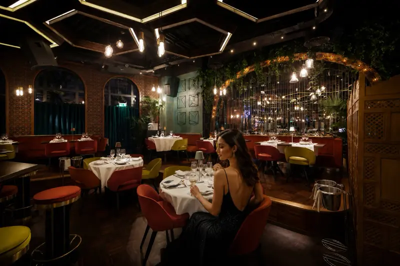 High-class escort companion at Uanderful, one of Bucharest's best restaurants for a dinner date
